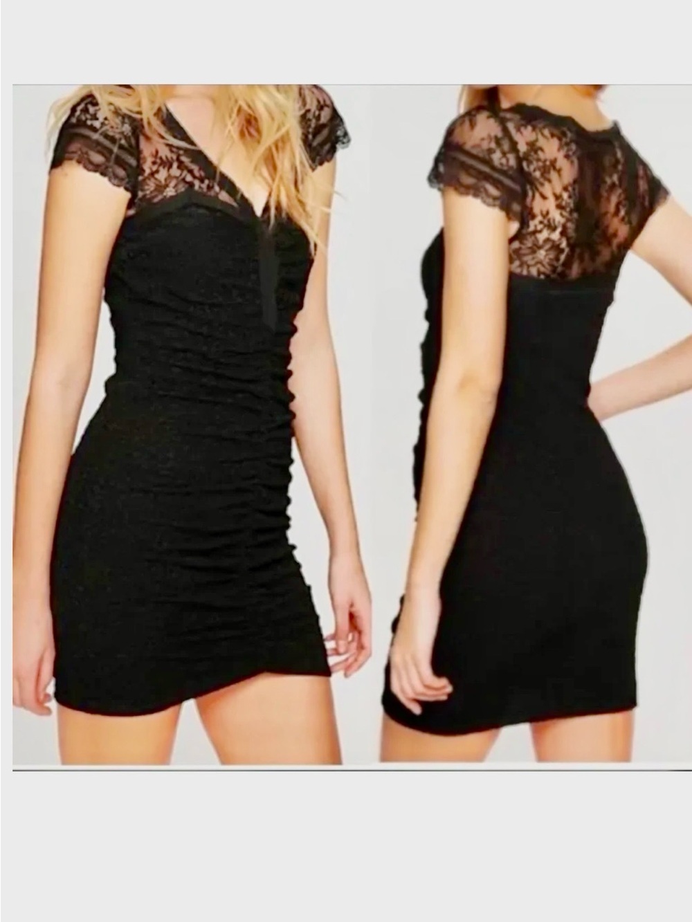 Free People Women's Black Lace-Accent Ruched Dress size L/G